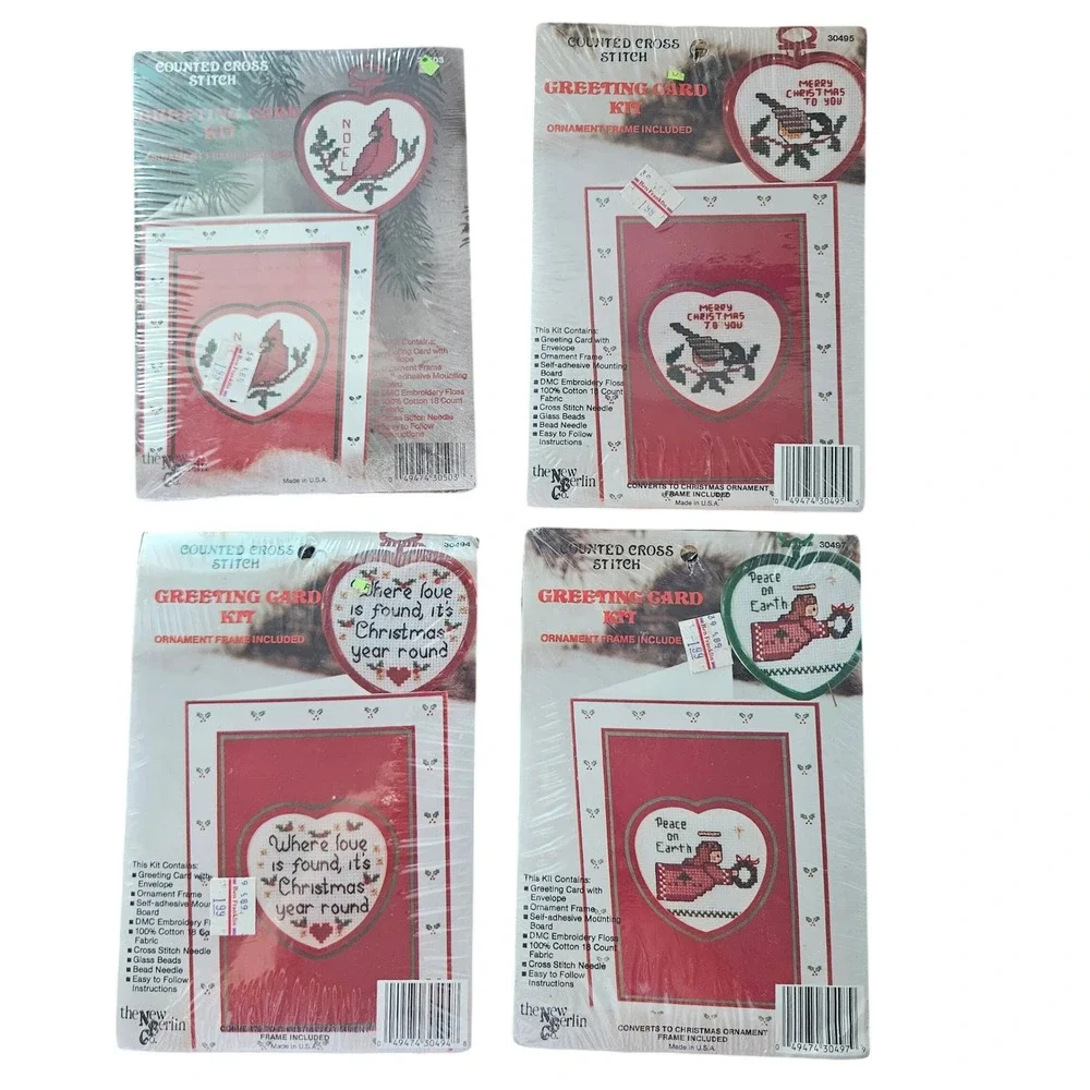 Lot of 4 Vintage New Berlin Co Christmas Counted Cross Stitch Greeting Card Kits